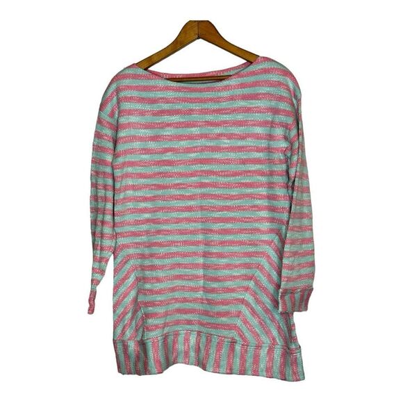 Soft Surroundings Tops - Soft surroundings size small pink & aqua striped 3/4 sleeve 100 cotton top